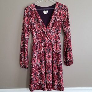 Maeve Paisley Long Sleeve Belted Dress - Medium